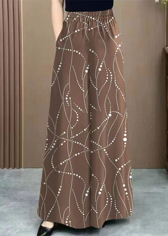 Casual Khaki Pockets Print Elastic Waist Ice Silk Pants Summer