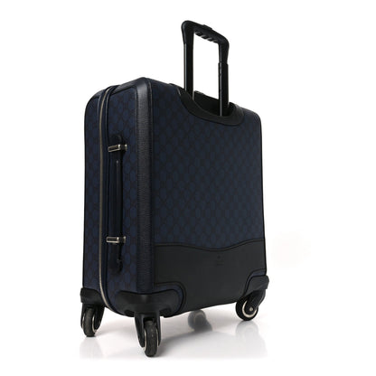 GG Supreme Monogram Textured Dollar Calfskin Web Ophidia Small Savoy Cabin Trolley Black Blue