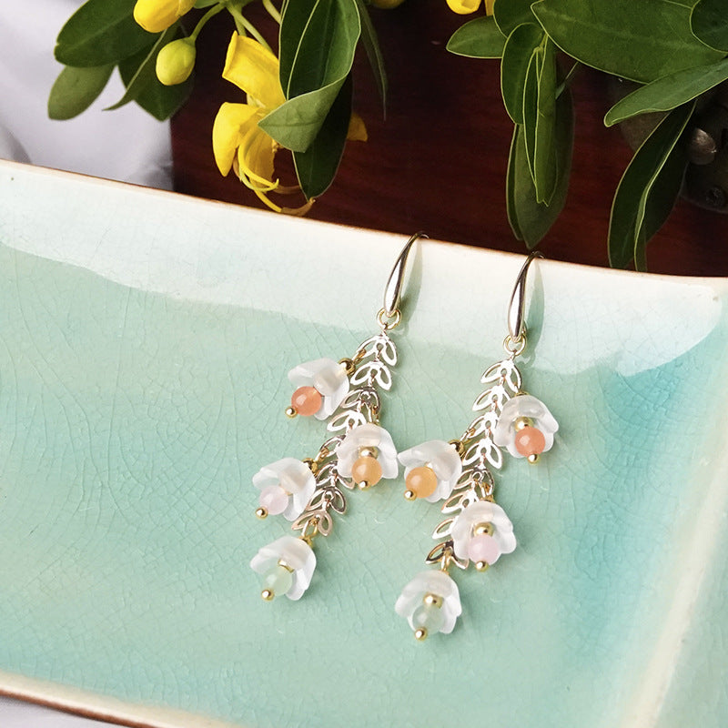 Glass Lily of the Valley Earrings Long Tassel Earrings