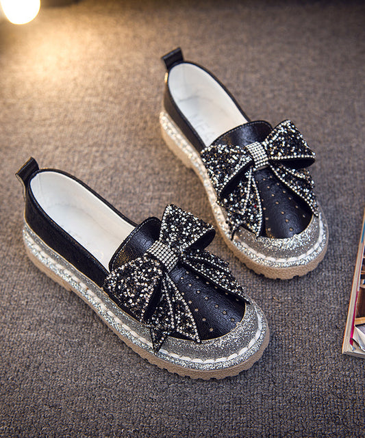 Fashion Red Bow Zircon Splicing Penny Loafers
