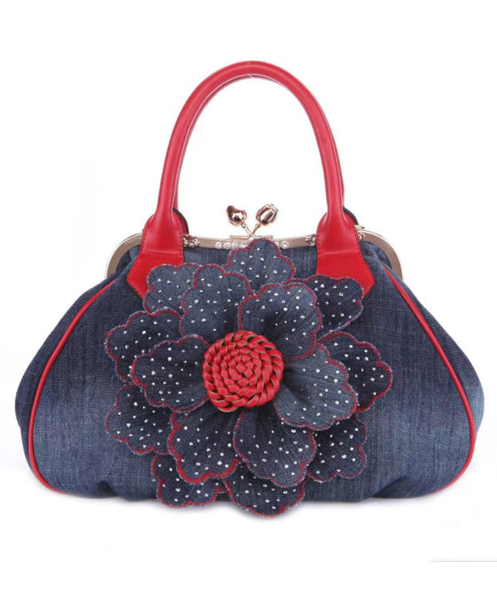 New Blue Flower Women's Denim Satchel Bag Handbag