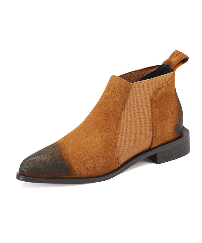 Elegant Brown Suede Splicing Boots Pointed Toe
