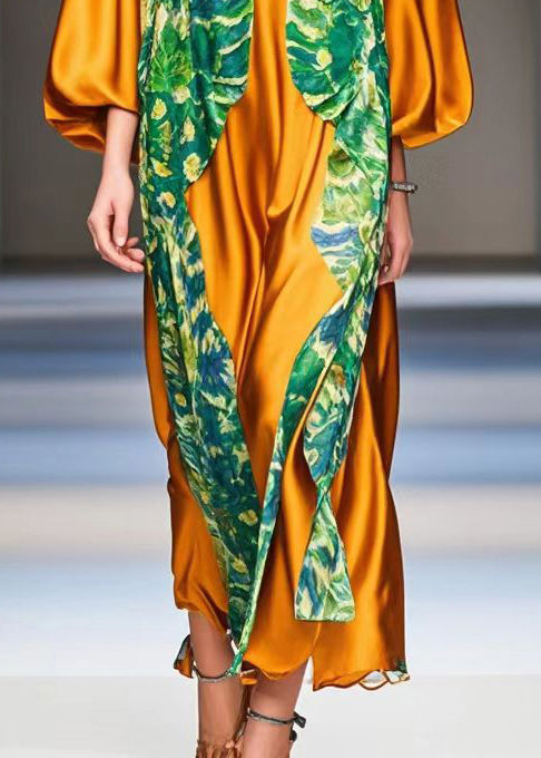 Italian Caramel Oversized Patchwork Print Silk Dress Spring