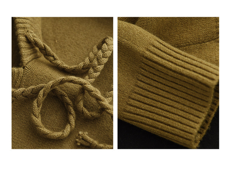 Thick Twist Drawstring Hooded Knit Sweater