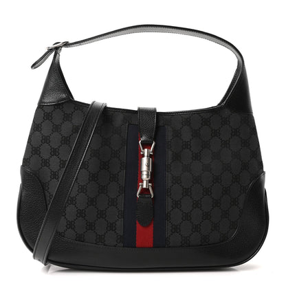 X BALENCIAGA Supreme Monogram Calfskin Web Medium Jackie 1961 Hobo Black