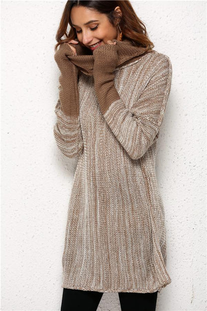 Spliced Turtleneck Loose Pullover Sweater - Black