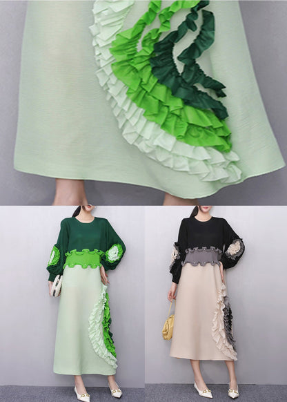 Black Nail Bead Floral Patchwork Fall Maxi Dresses Ruffled