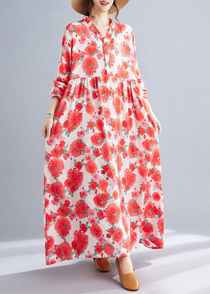 Casual Red Oversized Print Cotton Holiday Dresses Spring