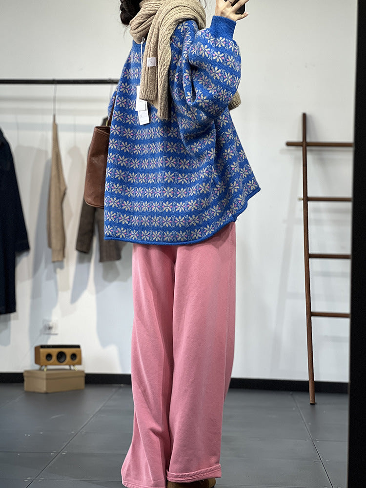 Knit Lazy Single-Breasted Jacquard Thermal Cardigan Sweater