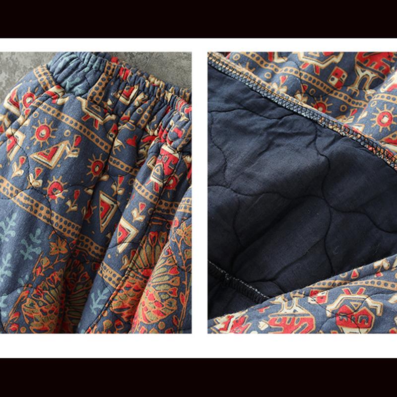 Winter Retro Ethnic Style Cotton Linen Floral Skirt