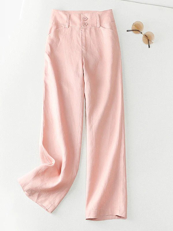 Loosen Solid Color Casual Wide Leg Linen Pants