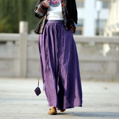 Cozy Ethnic Linen Tassel Embroidery Loose Skirt