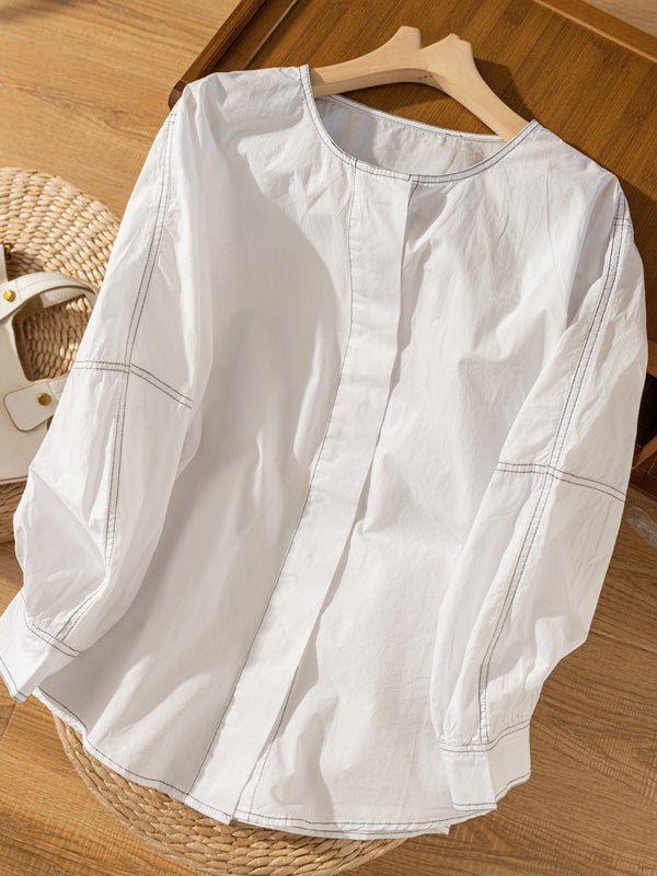 100% Natural Fabric Classic Commuter Loose All-Match Shirt In Solid Color
