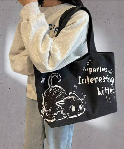 Elegant Character Print Large Capacity Canvas Satchel Handbag