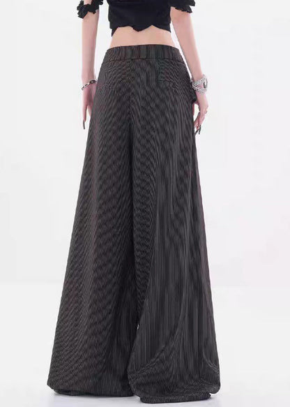Black Striped Button Spandex Fall Pants High Waist
