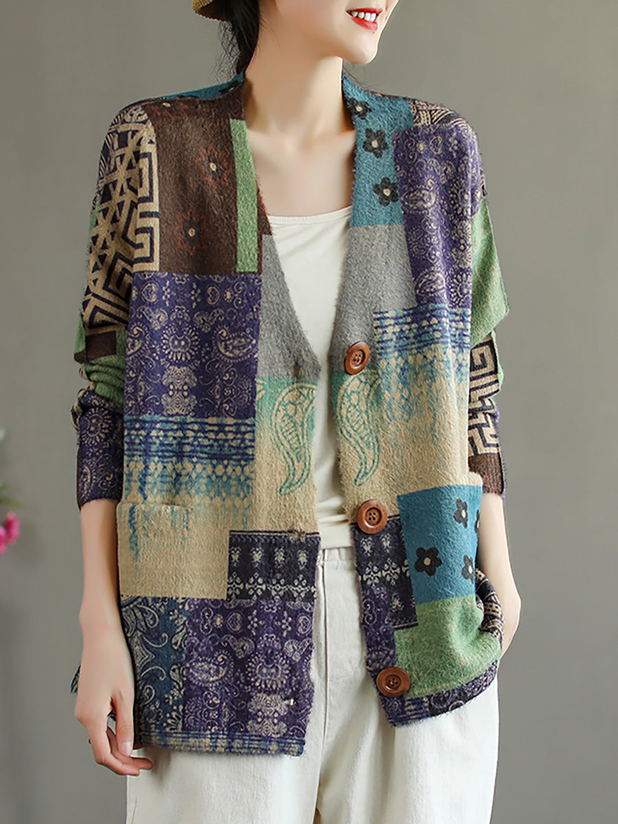 Plus Size - Pocket Stitching V Neck Long Sleeve Sweater Coat