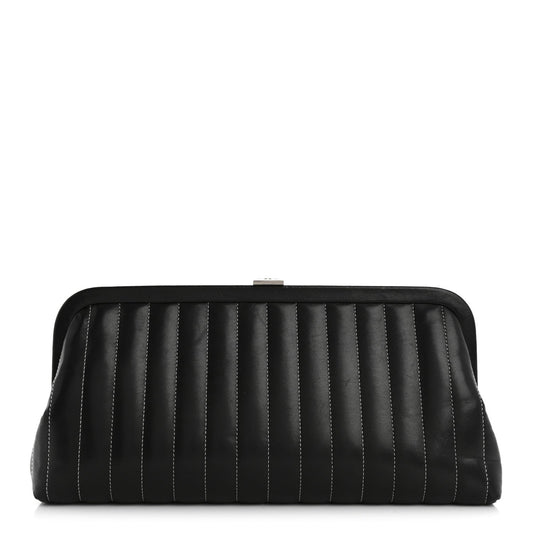 Lambskin Vertical Quilted Mademoiselle Clutch Black