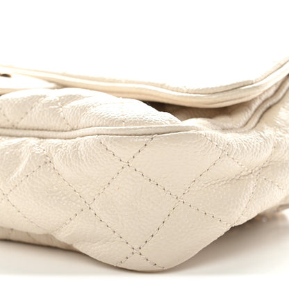 Crumpled Grained Calfskin Quilted Small Shiva Flap Beige