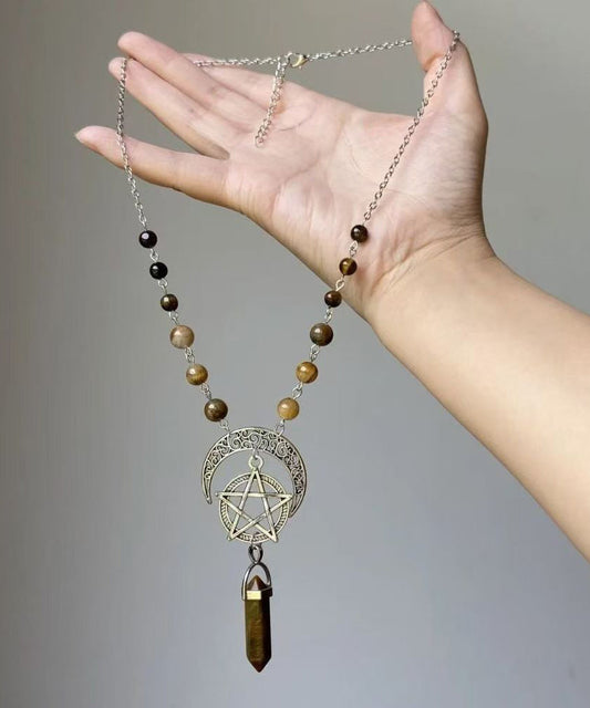 Vintage Metal Star Moon Universe Lariat Necklace