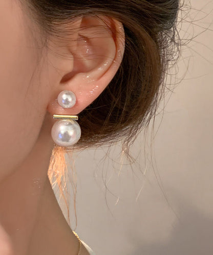 Casual White Copper Overgild Pearl Stud Earrings