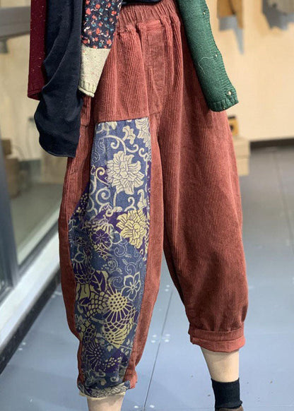 Italian Black Patchwork Corduroy Pants