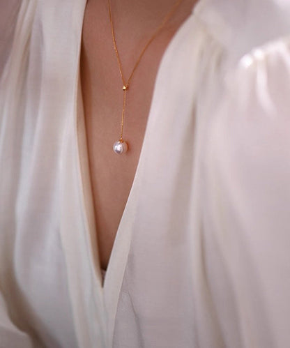 Pearl 14K Gold Pendant Necklace Golden Lntense Light Small Lamp Y Chain