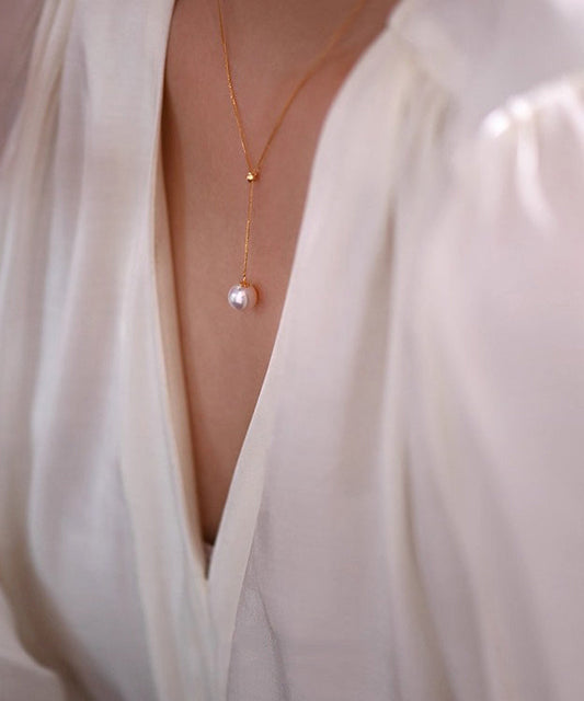 Pearl 14K Gold Pendant Necklace Golden Lntense Light Small Lamp Y Chain