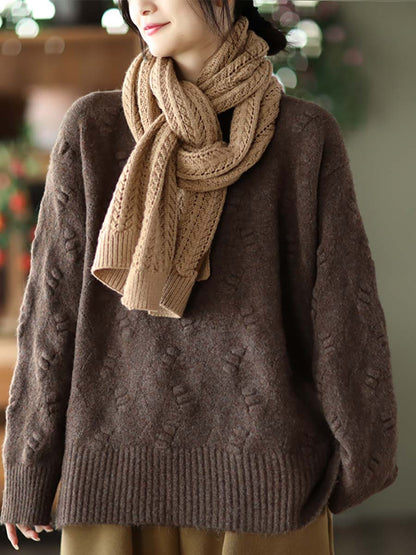 Women Winter Vintage Knitted Solid Warm Loose Sweater
