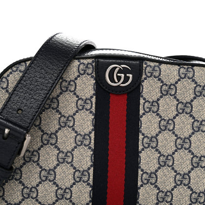 GG Supreme Monogram Textured Dollar Calfskin Web Small Ophidia Camera Bag Beige Blue