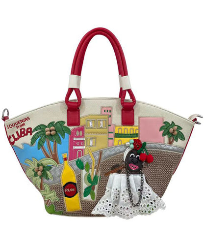 Novelty Embroidered Patchwork Faux Leather Tote Bag