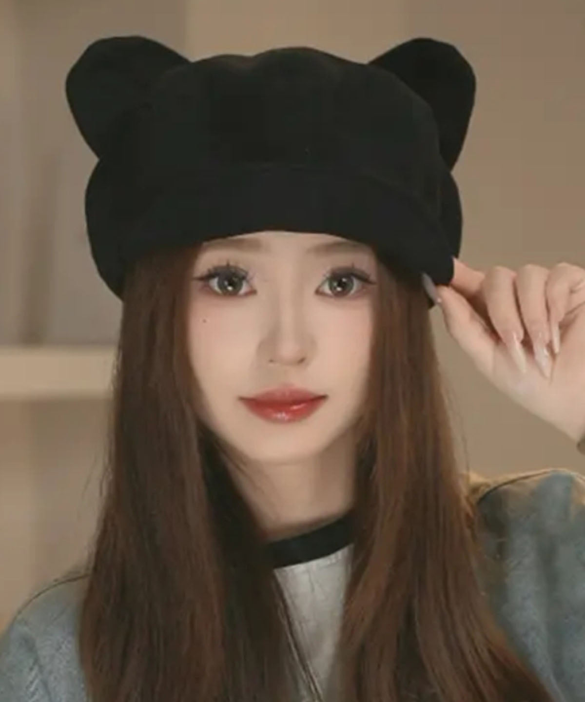 2025 New Coffee Faux Suede Cat's Ears Octagonal Hat