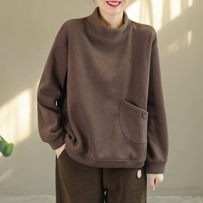 Autumn Winter Solid Loose Cotton Furred Sweater