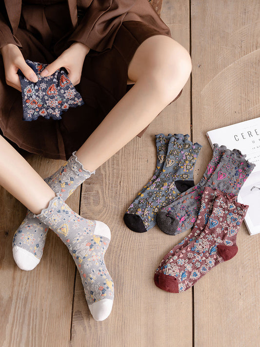 5 Paies Women Vintage Agaric Lace Socks