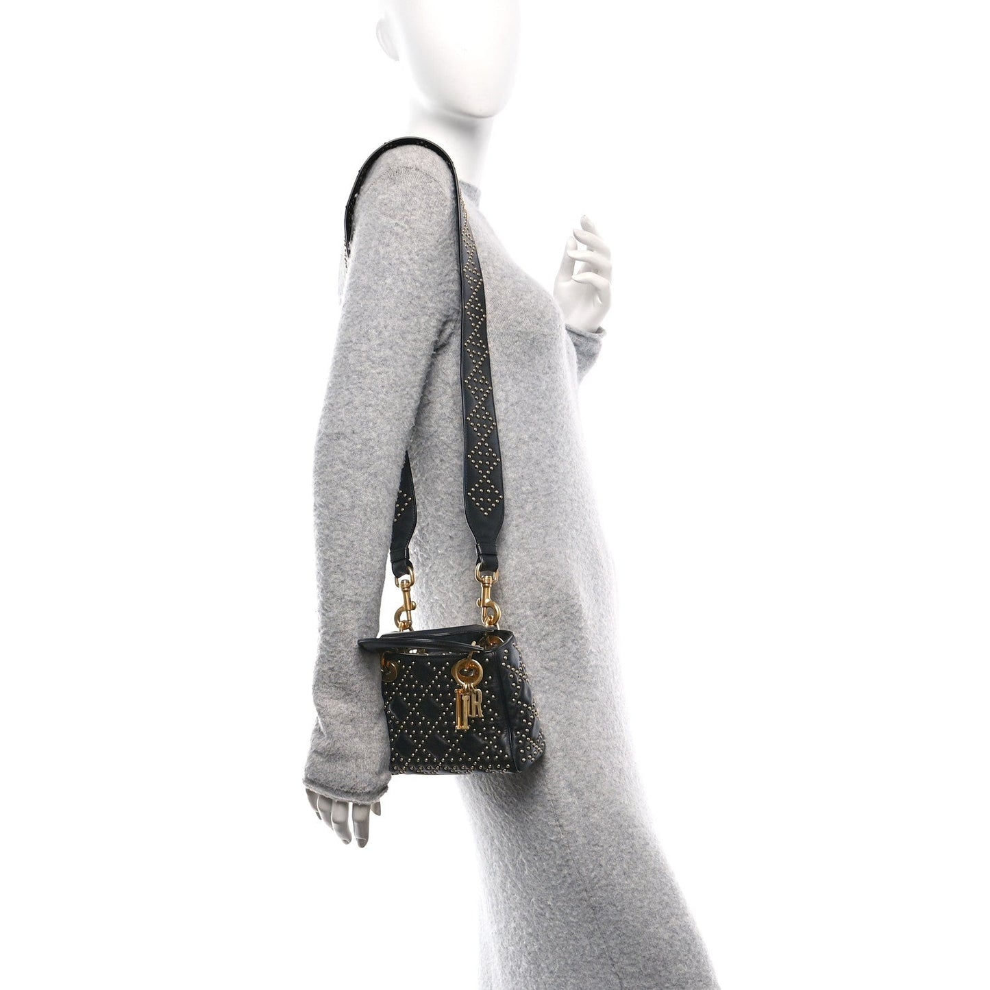 Lambskin Studded Mini Supple Lady Dior Black