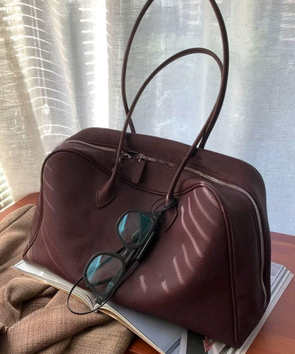 Simple Chocolate Zippered Large Capacity Leather Shoulder Bags