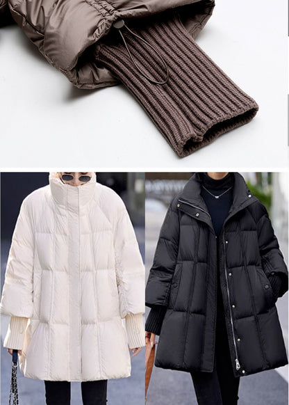 Bohemian Black Stand Collar Drawstring Duck Down Puffer Jacket Winter