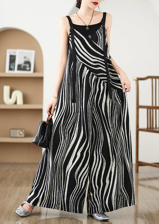 Fashion Black Oversized Striped Wide Leg Pants Jumpsuit Summer