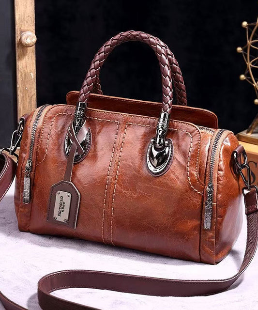 Unique Brown Solid Durable Versatile Calf Leather Tote Bag