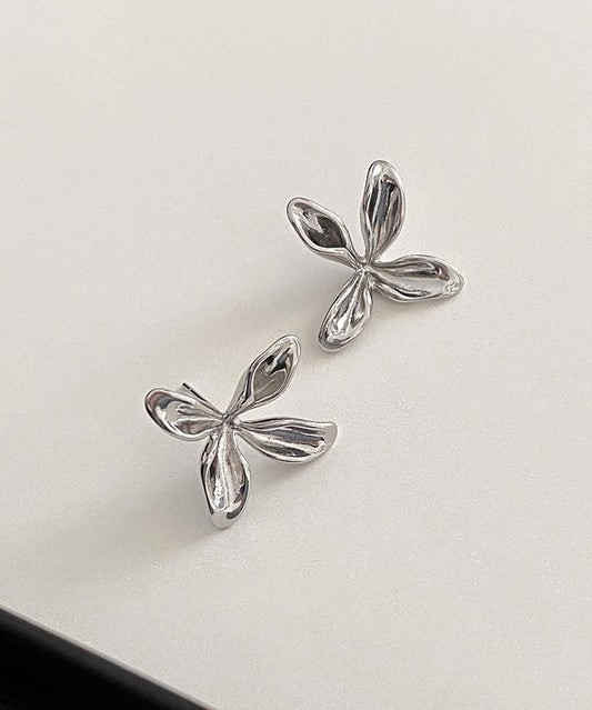 Simple Sterling Silver Overgild Floral Stud Earrings
