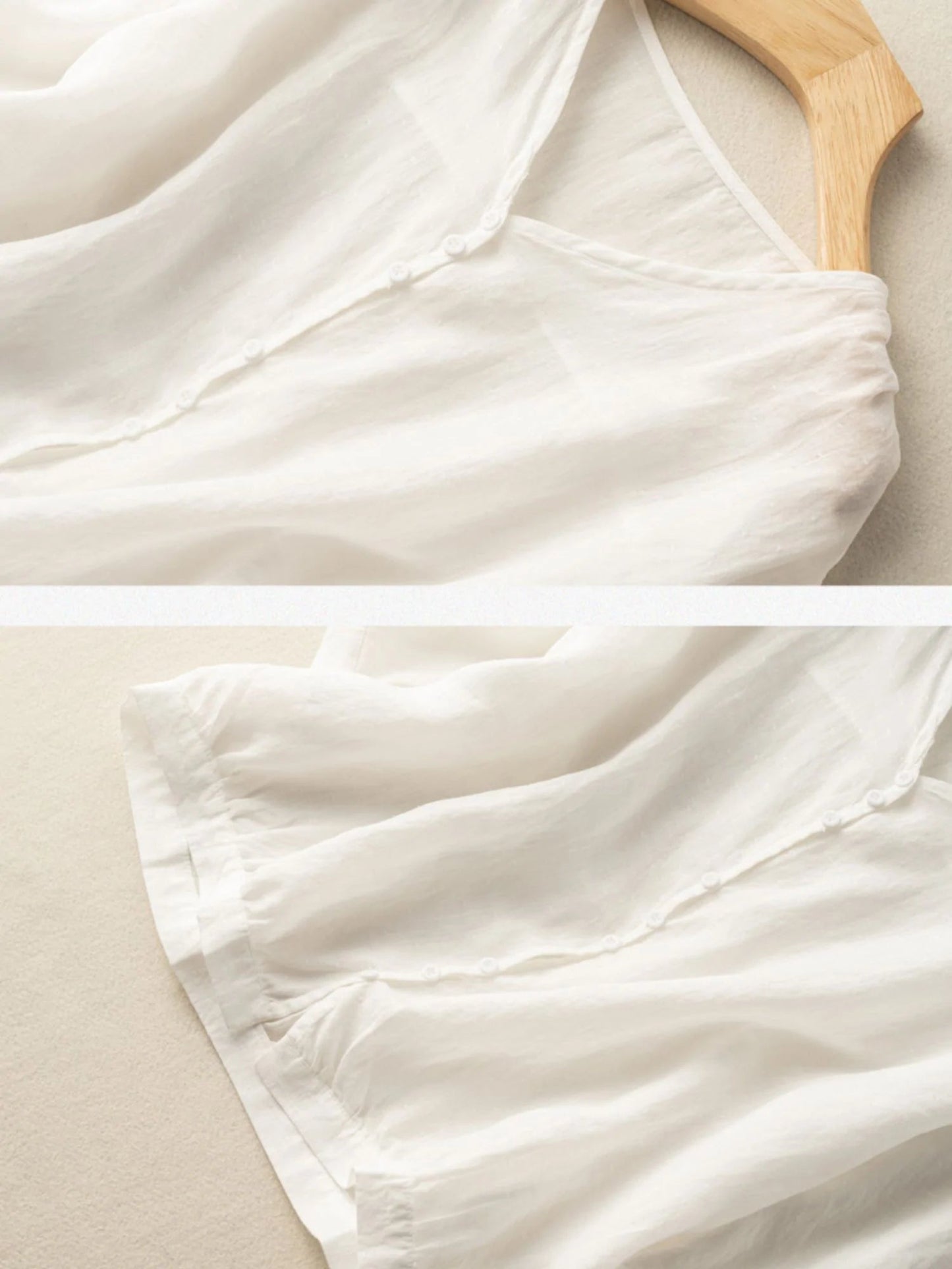 Pure Color V Neck 3/4 Sleeve Casual Linen Shirt Top