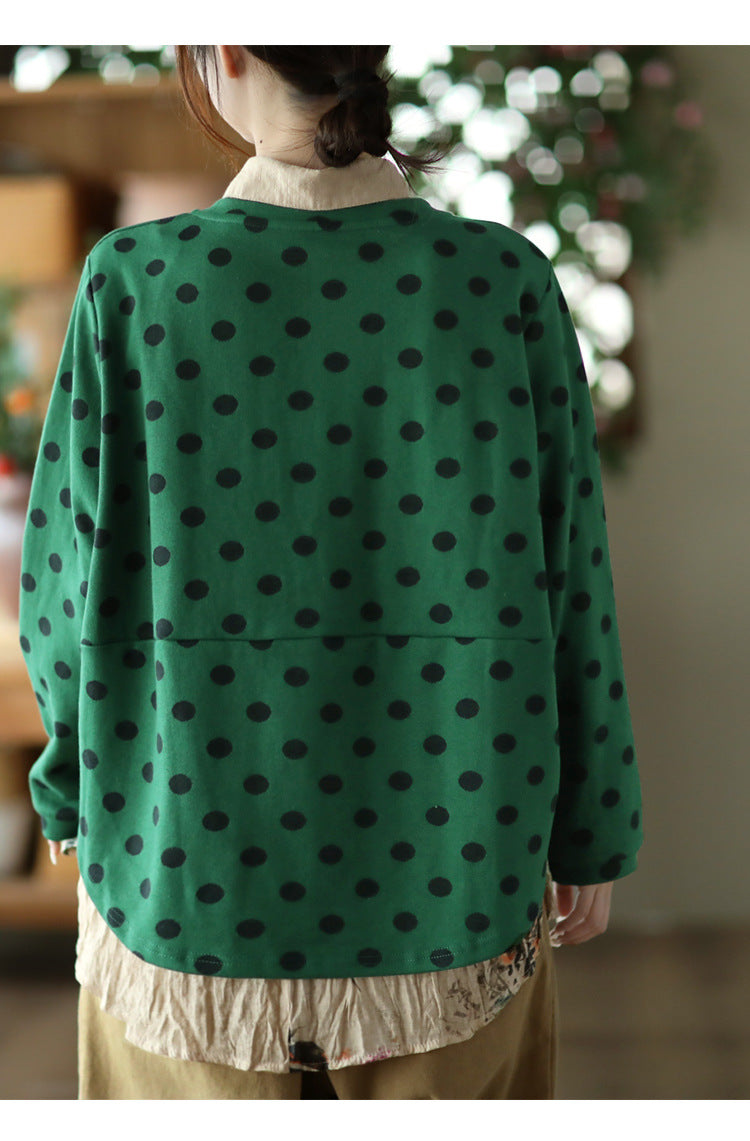 Vintage Polka-Dot Print Top-Paneled Cotton T-Shirt