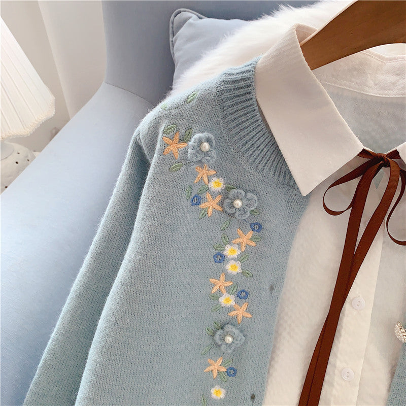 Gentle Fengsen Department Hand Embroidered Flower sweater coat  5053