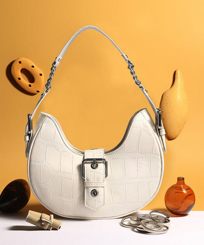 Beautiful White Jacquard Solid Durable Faux Leather Saddle Bag