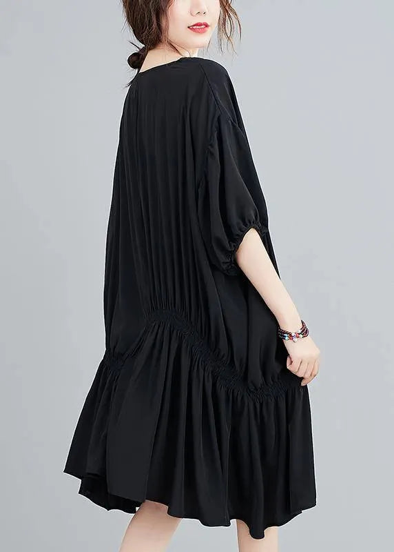 DIY o neck asymmetric summer dress for women black Dress
