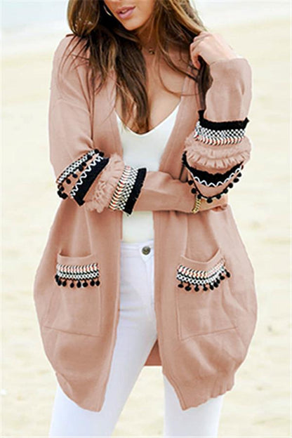 Boho Cording Knitted Cardigan - Gray
