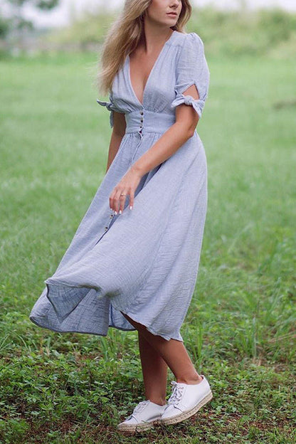 Casual Vacation Button Knot Sleeve Dress