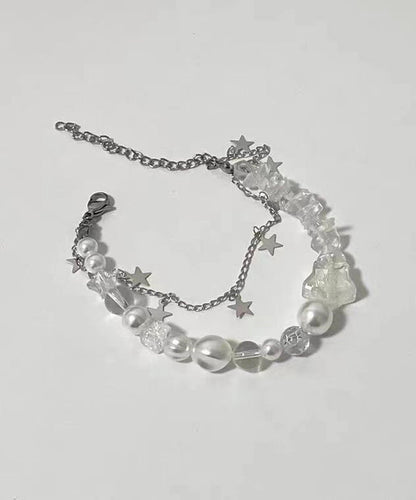 Beautiful White Stainless Steel Star Double-Layer Pearl Charm Bracelet
