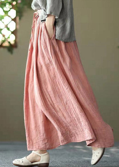 Casual Blue texture Pockets wrinkled Tie Waist Linen Skirt Summer