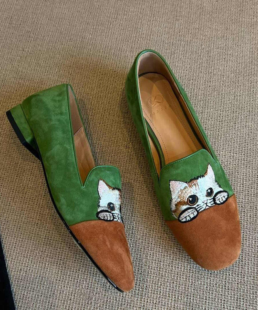 Beautiful Splicing Penny Loafers Brown Suede Embroidered