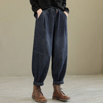 Women Autumn Loose Patchwork Cotton Jeans